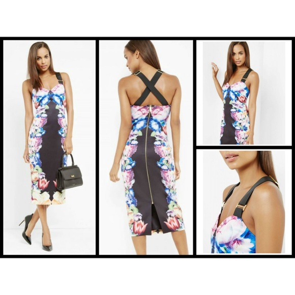 💕TED BAKER💕 Floral Bodycon Midi Dress NWT - Picture 4 of 8